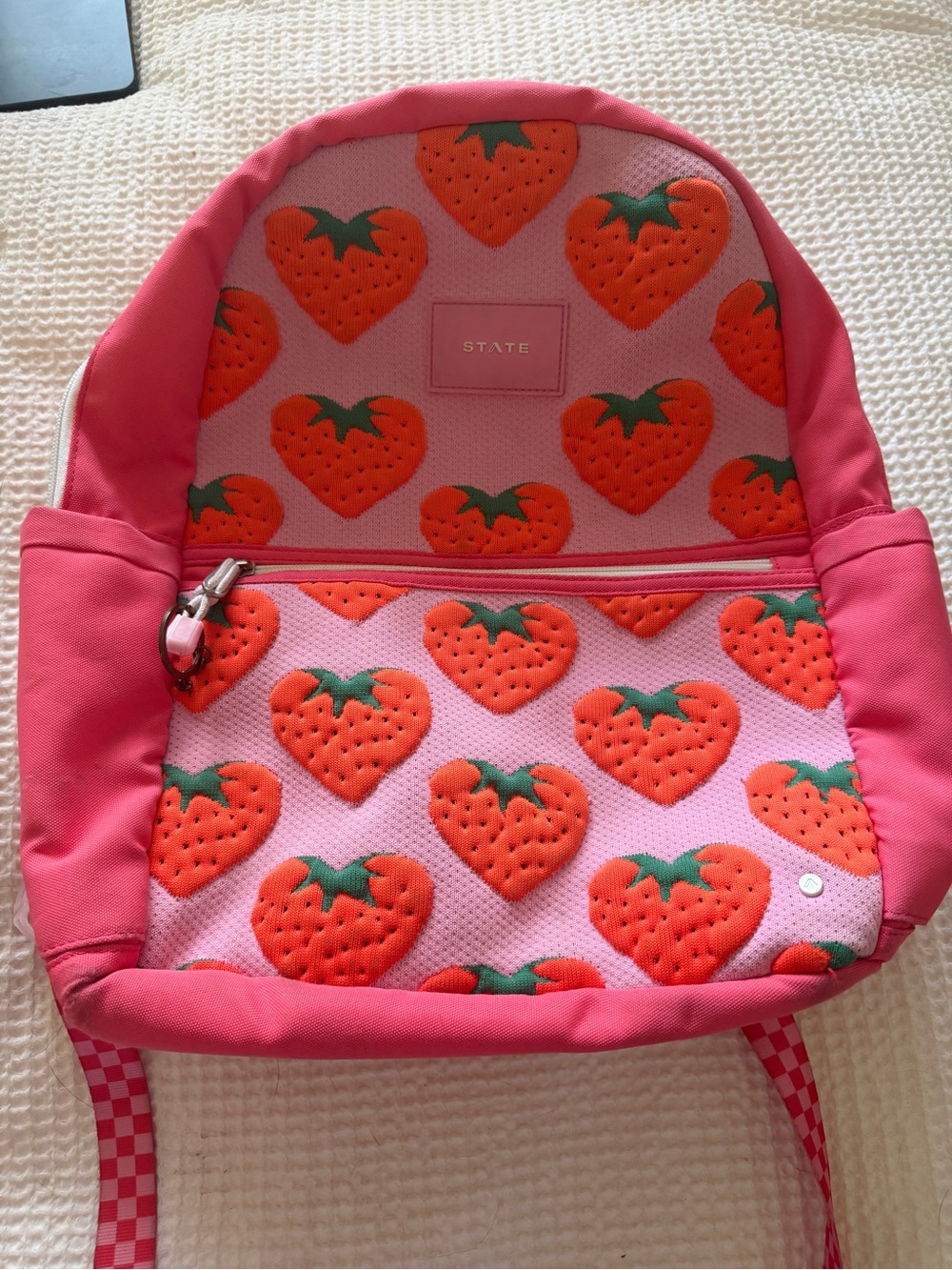 STATE Pink Strawberry Heart Print Kids Backpack